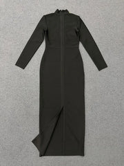 Embellished Neck Long Sleeve Dress