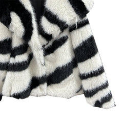 Faux Fur Big Collar Striped Thick Coat