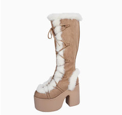 Faux Fur Platform Block Heel Boots