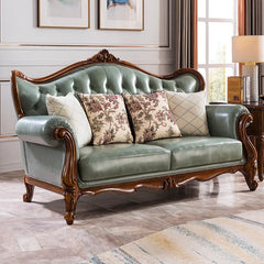 Leather Solid Wood Luxury Carved Chesterfield Sofas