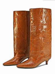 Kitten Heel Crocodile Pattern Boots