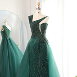 Emerald Green Overskirt One Shoulder Women Prom Gowns