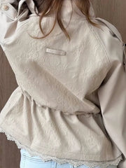 Utility Stand Collar Button Drawstring Peplum Jacket