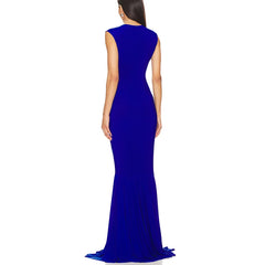 V-neck decorative diamond mermaid dress back view