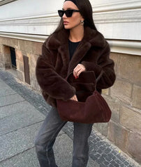 Faux Fur Lapel Side Pockets Coat