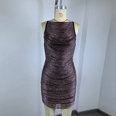 Ruched Metallic Thread Sleeveless Mini Dress