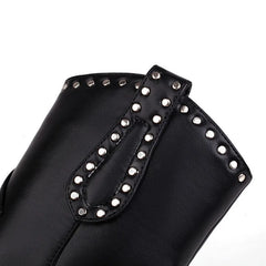 Studded Pointed Toe Block Heel Ankle Boots