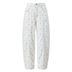 Polka Dot Print Wide Leg Jeans