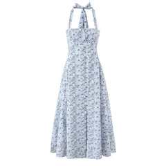 Floral dress with a halter neck on a white background