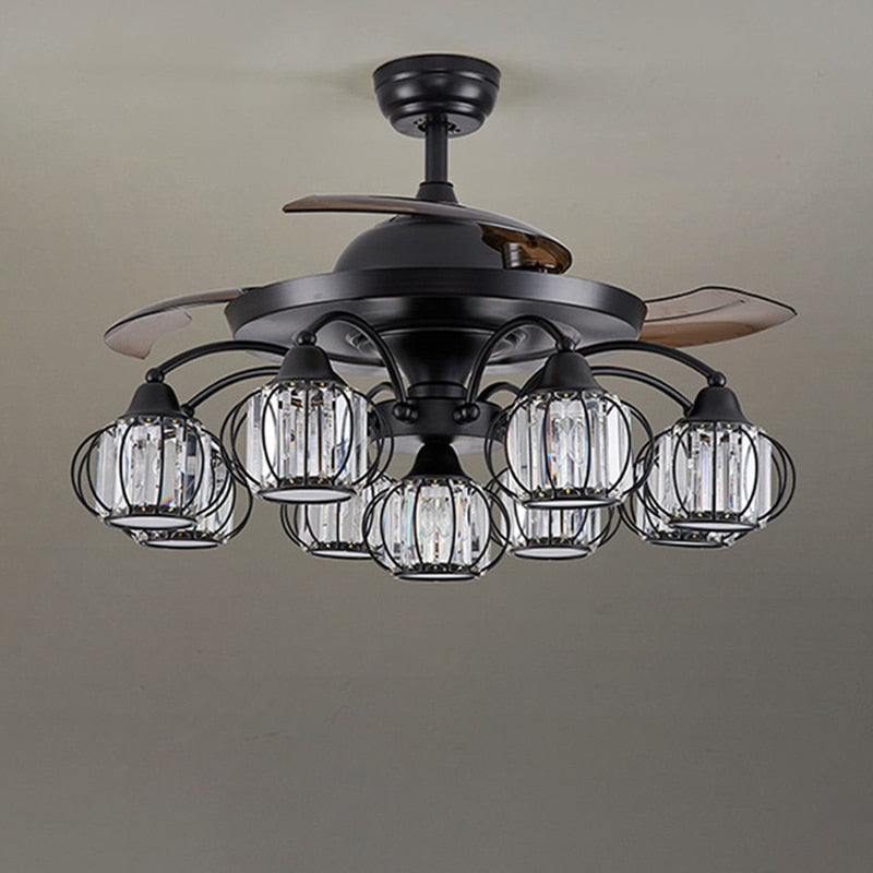 Frequency Conversion Crystal Invisible Ceiling Fan Lamp Chandelier