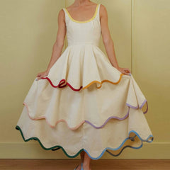 Tiered Contrast Seam Ruffle Trim Sleeveless Maxi Dress