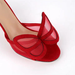 Kitten Heel Mesh Bow Peep Toe Mules