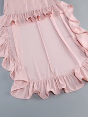 Ruffled High-Low Hem Dress with Lace-Up Neckline