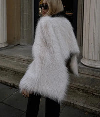 White Faux Fur Short Pullover Coat