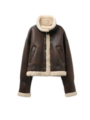 Faux Fur Fleece Zipper Thick Warm Coat Short Jacket