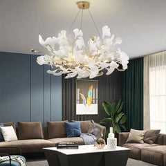 LED Chandelier Ginkgo Leaf Art Long Lighting Fixtures