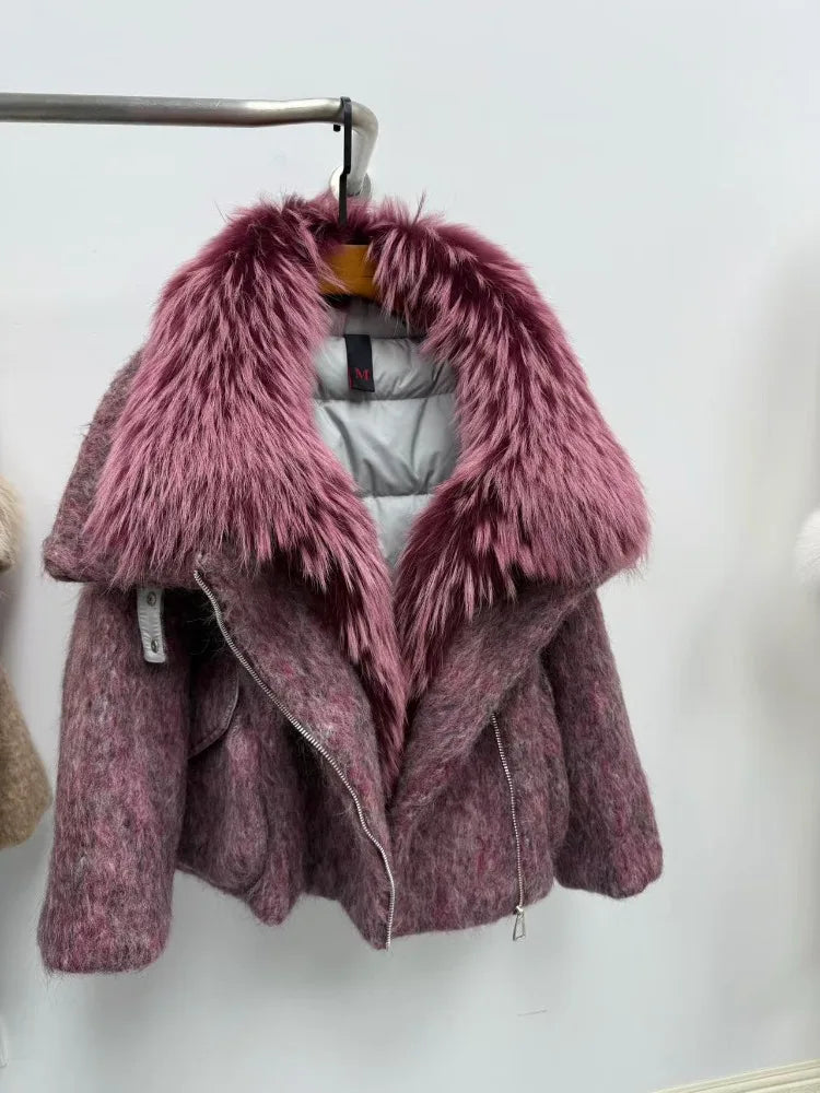 Pink fur coat on a mannequin against a white background