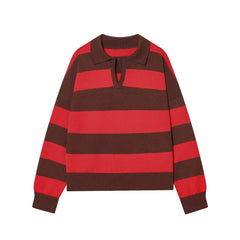 Striped Polo Collar Knit Top