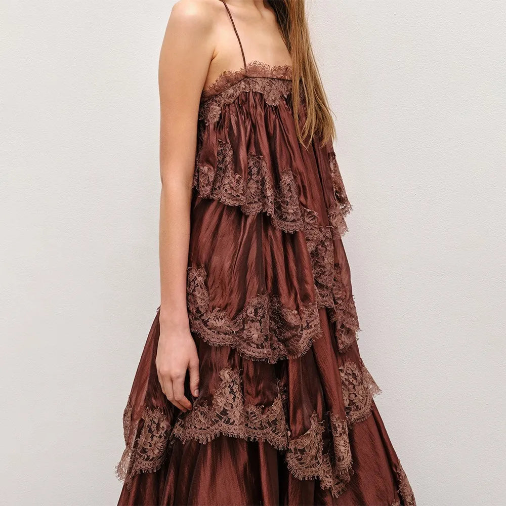 Detail of Ruffled Lace Maxi Dress layered tiers