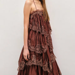 Detail of Ruffled Lace Maxi Dress layered tiers