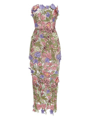 Strapless Sequin Embroidery Floral Sheath Maxi Dress