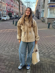 Gingham Drawstring Waist Hooded Jacket