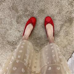 Red Ballet Flats with Bow Detail