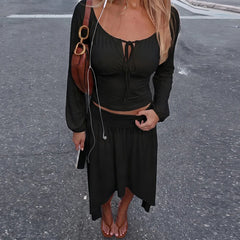 Off Shoulder Top and Asymmetrical Skirt Set