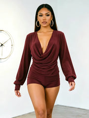 Draped Cowl Neck Top and Shorts Set