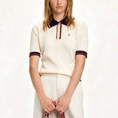 Ribbed Trim Knit Polo Top