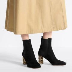 Black Suede Hollow Heel Ankle Boots