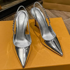  Slingback Metallic Crystal Pointy Toe Stiletto Heeled Shoes