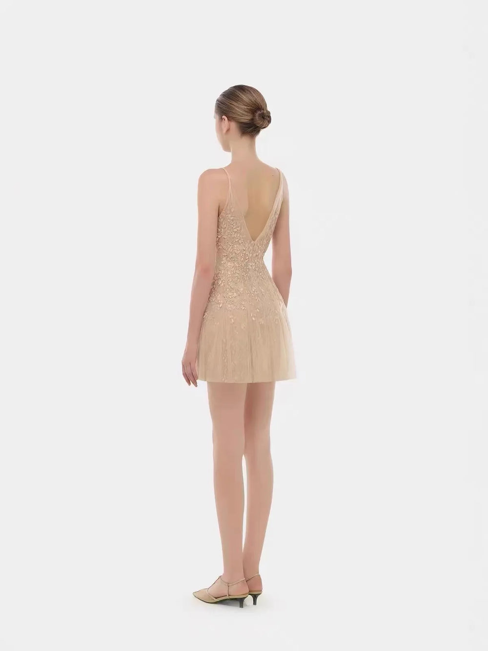 Floral Embellished V-Neck Mini Dress Back View