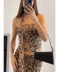 Leopard Print Halterneck Tube Top and A-Line Long Skirt Set