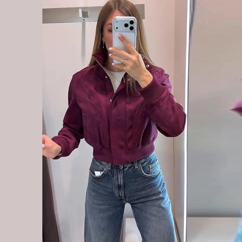 Stand Collar Ribbed Bomber Jacket