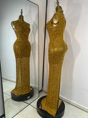 Shimmer Rhinestone Mesh Maxi Dress