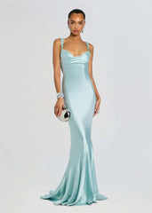 Satin Cowl Neck Open Back Maxi Dress