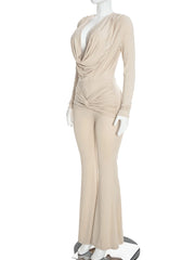 Draped Plunge Flared Jumpsuit
