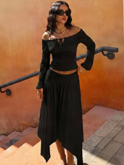 Off Shoulder Top and Asymmetrical Skirt Set