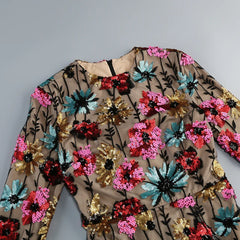 Floral Embroidered Mesh Trumpet Dress