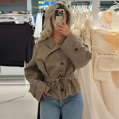 Plaid Belted Cropped Trench Coat