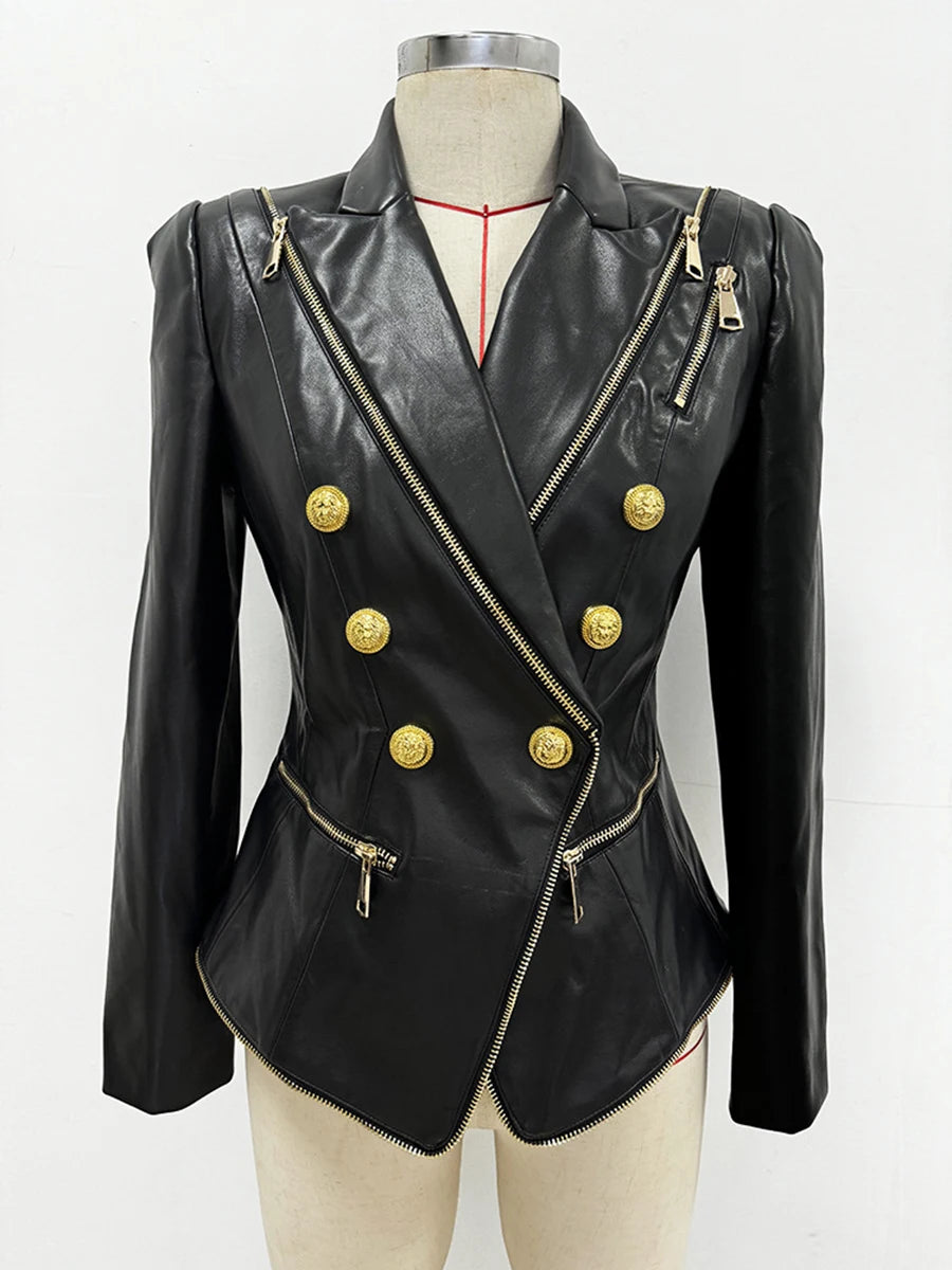 Faux Leather Double Breasted Blazer on Mannequin