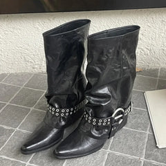 Black pointed toe ankle boots with buckle strap