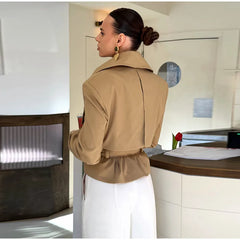 Belted Mock Neck Cropped Jacket