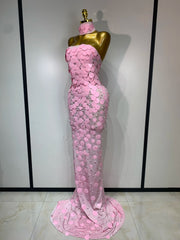Strapless sequined form-fitting floor-length gown