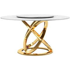 Golden Marble Dining Table and Chairs For Large Family