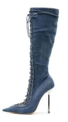Lace Up Stiletto Heel Knee High Boots