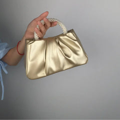 Gathered Clutch Bag with Pearl Handle