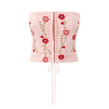 Pink Embroidery Flower Beading Pearl Corset Top