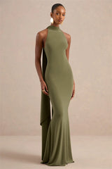 Halter Neck Cape Drape Mermaid Maxi Dress